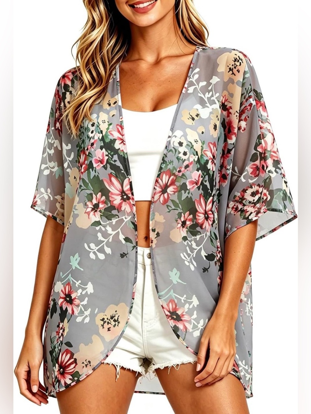 NWOT Floral Chiffon Kimono Style Cardigan | Cove-Up | Medium